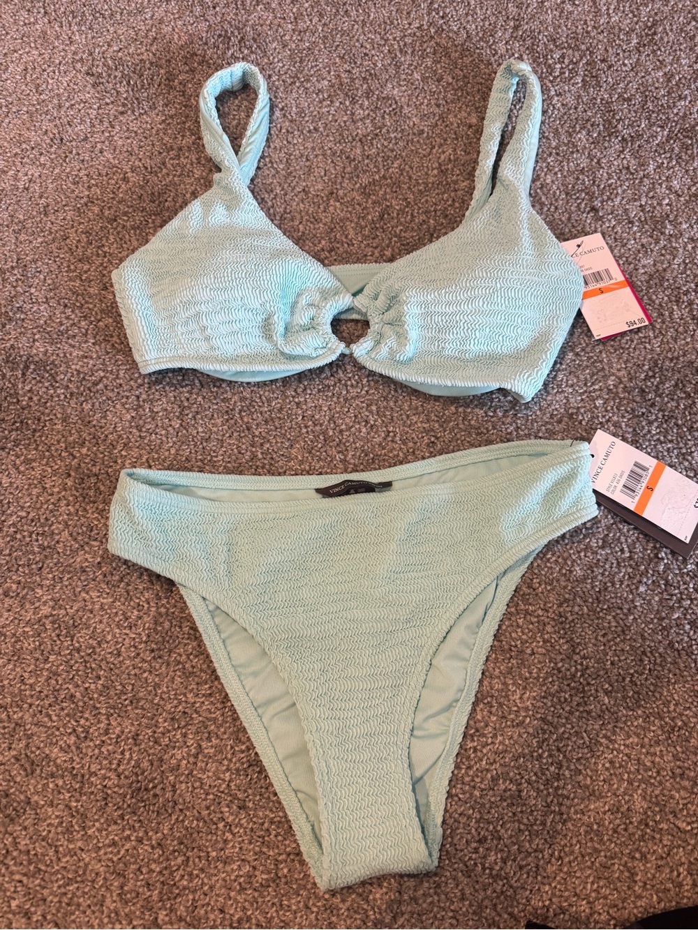 Vince Camuto Light Mint Ring-Front Textured Bikini